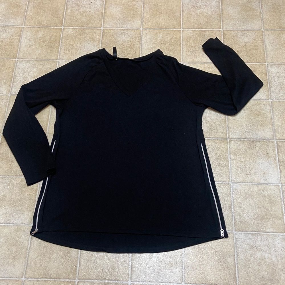 PrinStory Black V-Neck Women's Top Blouse Size XL